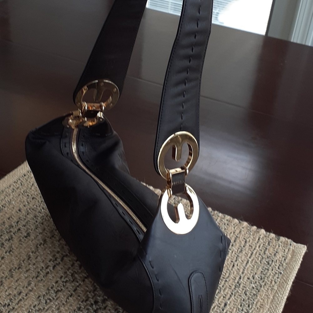 Escada Brown Leather Trimmed Shoulder Bag - Picture 3 of 16